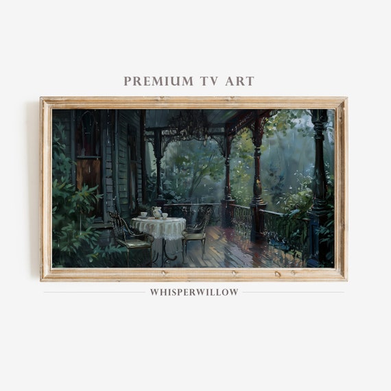 Frame Tv Art Victorian Porch Tea Gathering Antique House Elegant Art Vintage Decor