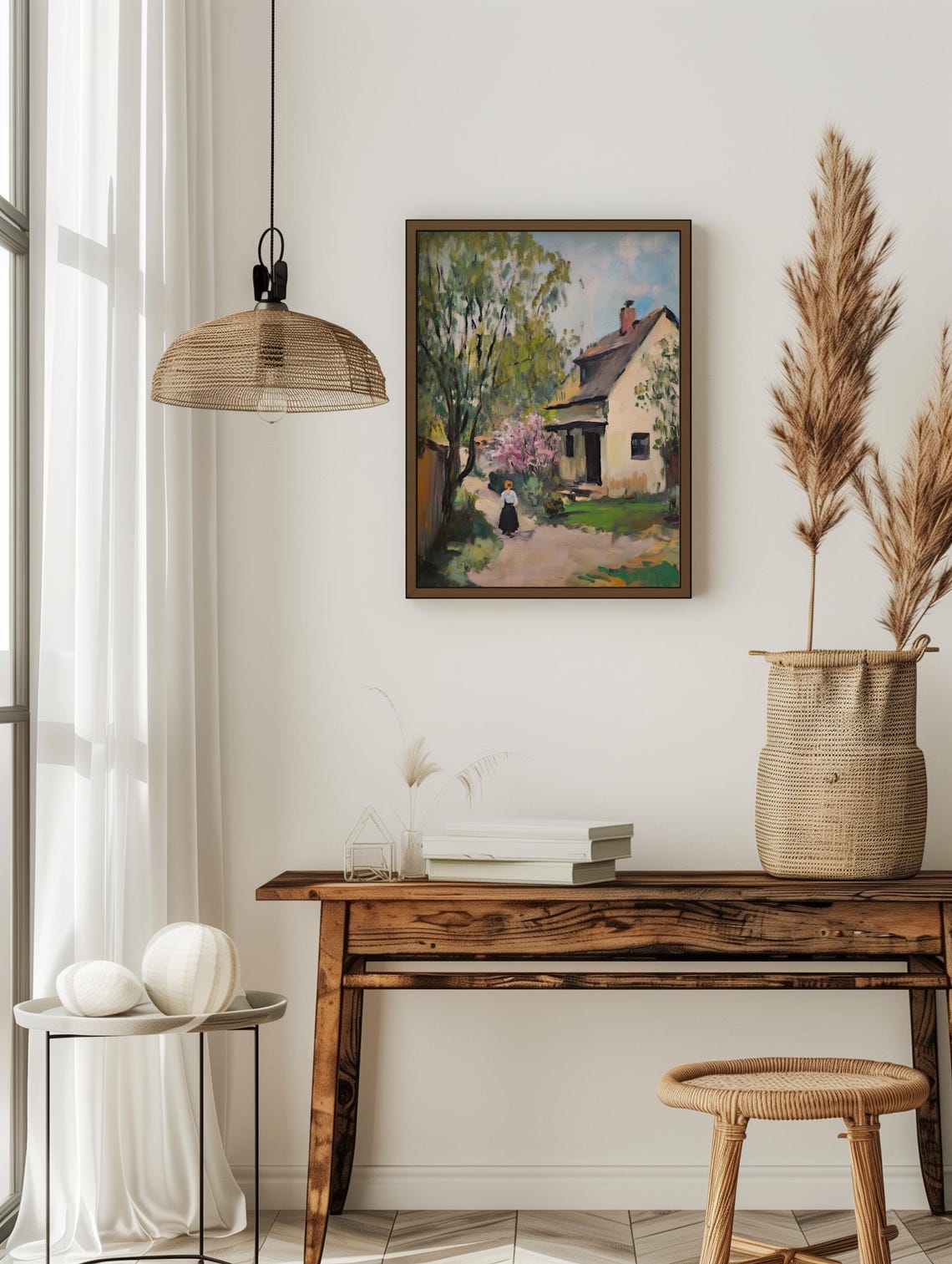 Serene Cottage Path Painting Rustic Countryside Calming Wall Art Vibrant Vintage Cottage Nostalgic Home Decor - Image 2