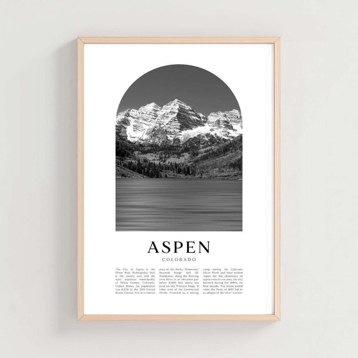 Aspen Colorado Snowy Maroon Peaks Reflection Black and White Poster