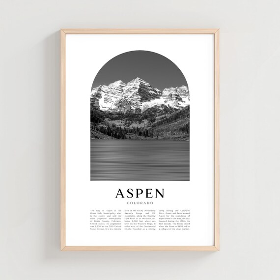 Aspen Colorado Snowy Maroon Peaks Reflection Black and White Poster