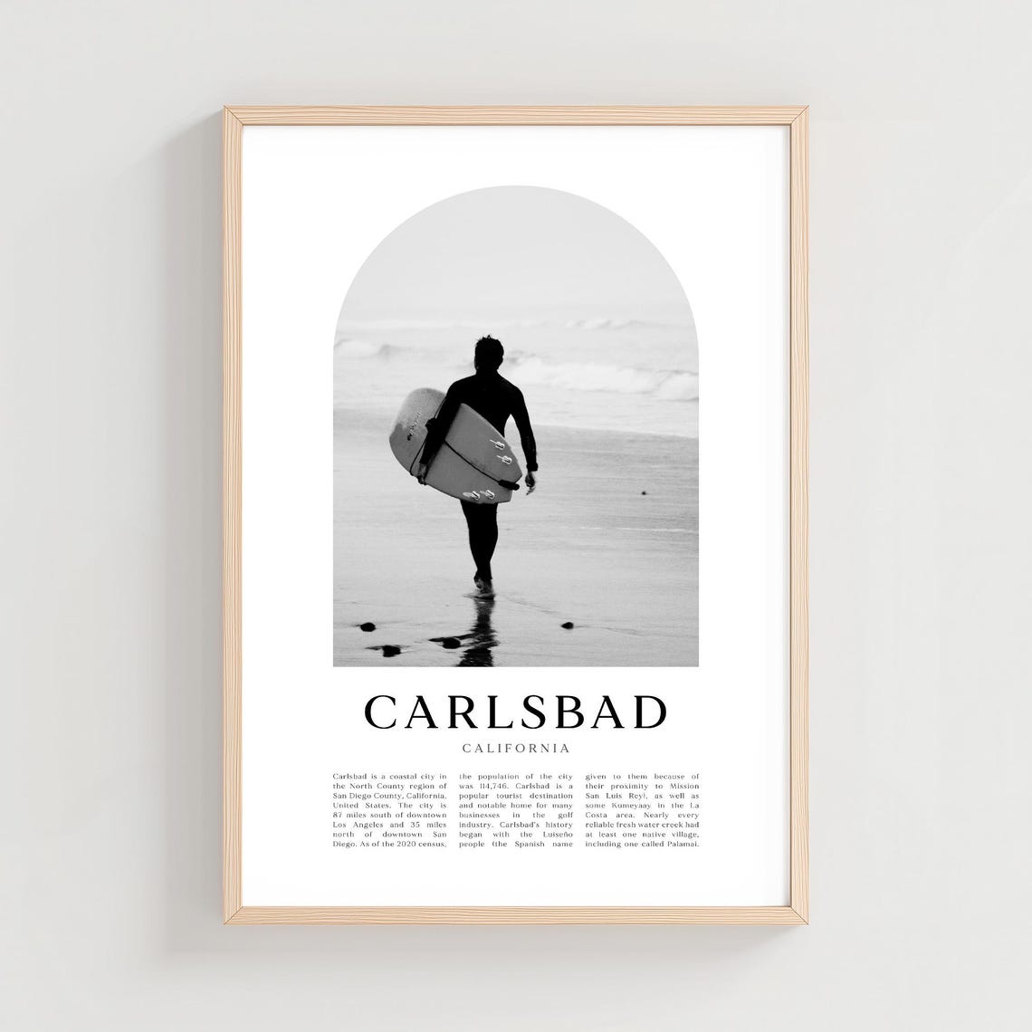 Carlsbad California Surfer Walking Beach Black and White Poster