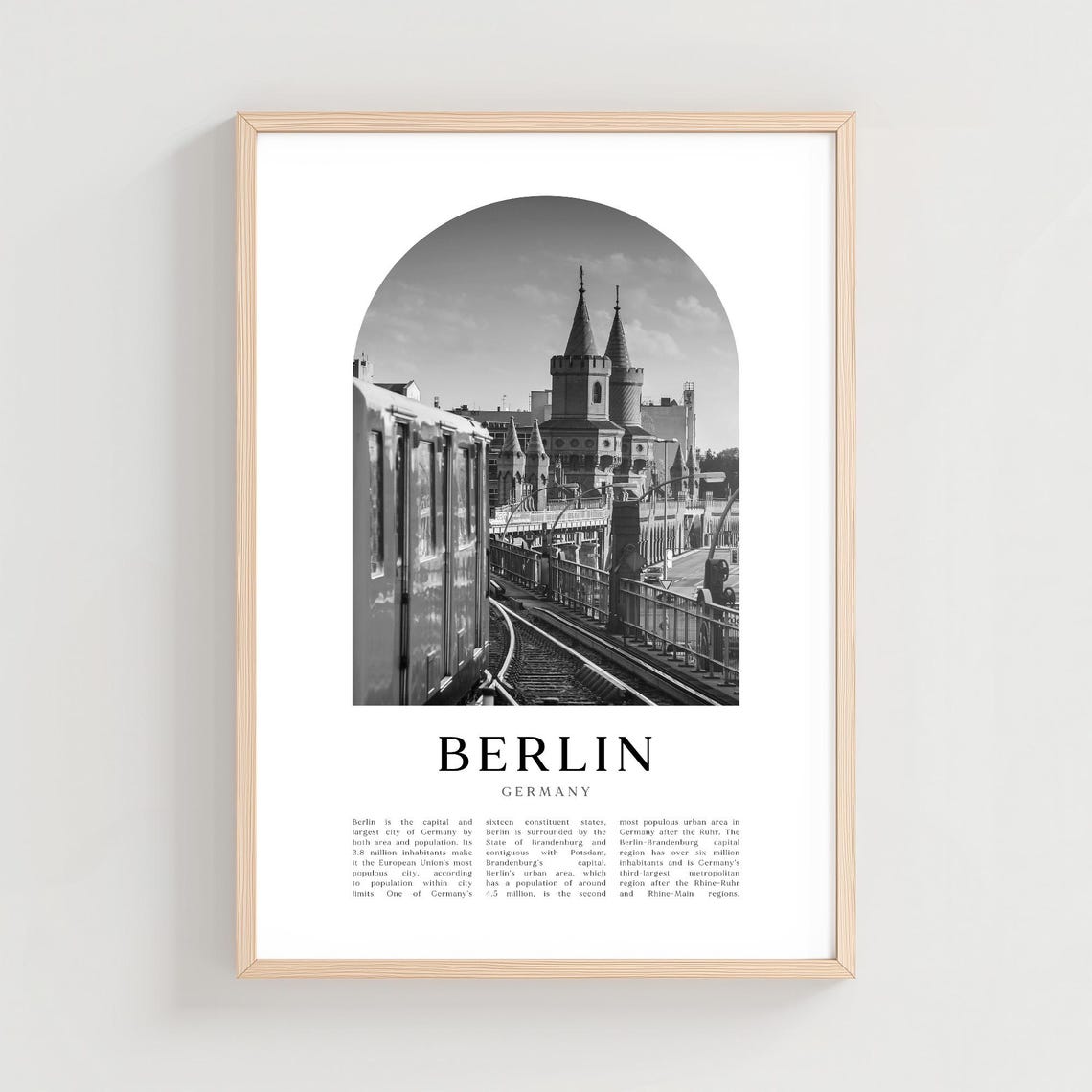 Berlin Oberbaum Bridge U-Bahn Train Black And White City Poster