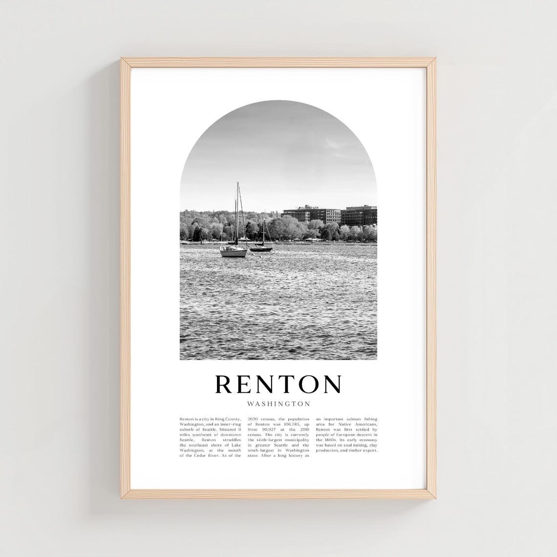 Renton Washington Black and White Arch Photography City Poster
