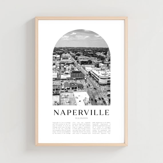 Naperville Illinois Black and White Aerial Downtown Photo Poster