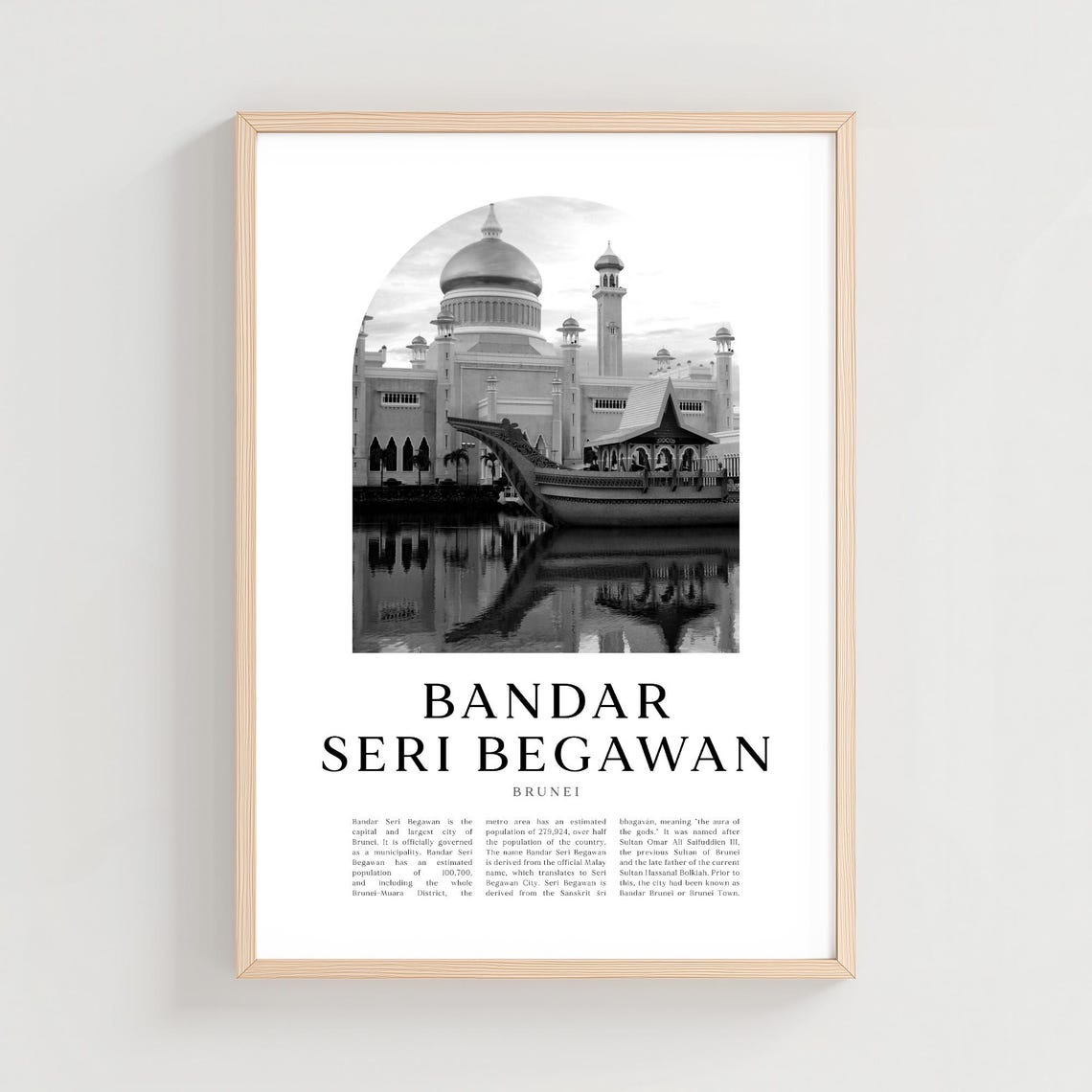 Bandar Seri Begawan Brunei Mosque Black White Photography Print