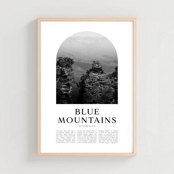 Blue Mountains Australia Three Sisters Monochrome Photo Poster