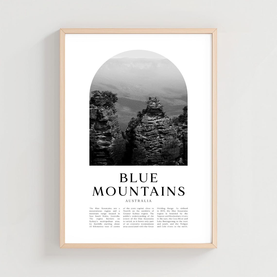 Blue Mountains Australia Three Sisters Monochrome Photo Poster