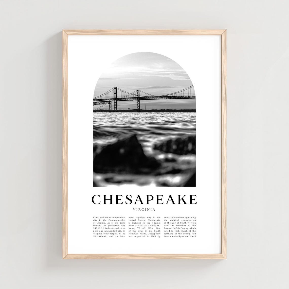Chesapeake Virginia Suspension Bridge Black and White Poster