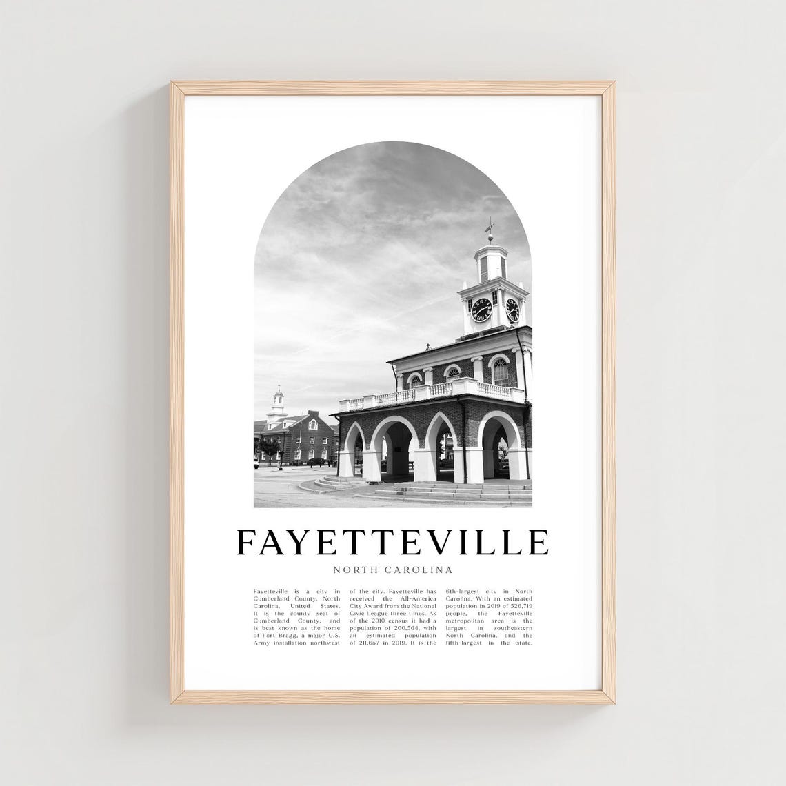 Fayetteville North Carolina Clock Tower Black and White Photo Poster