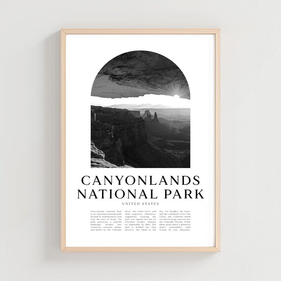 Canyonlands National Park Desert Arch Sunrise Black White Travel Poster