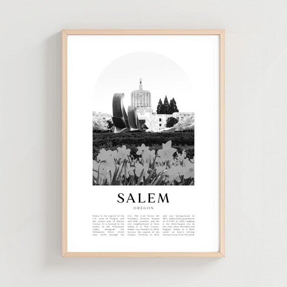 Salem Oregon State Capitol Building Black and White Travel Poster