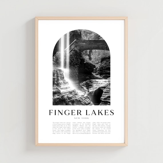 Finger Lakes New York Gorge Waterfall Black White Photo Poster