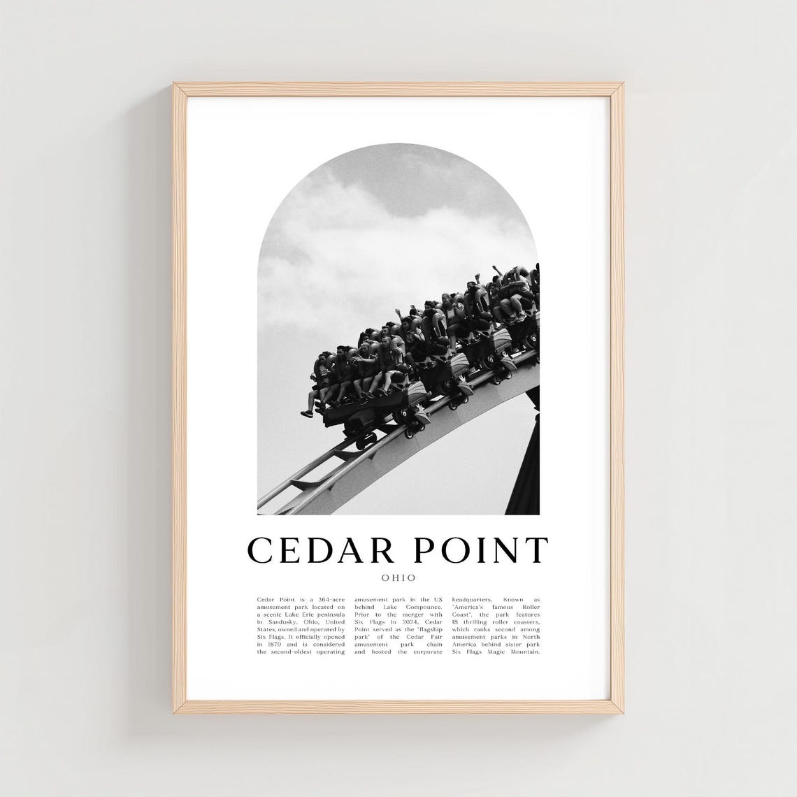 Cedar Point Ohio Roller Coaster Black and White Photo Poster