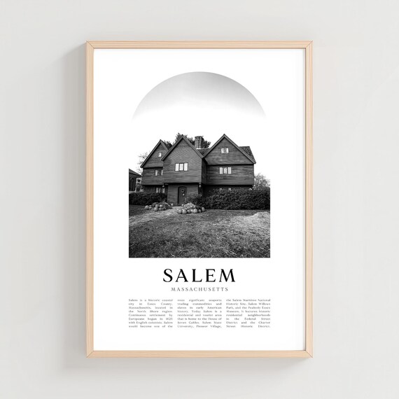 Salem Massachusetts Historic House Black White Travel Poster