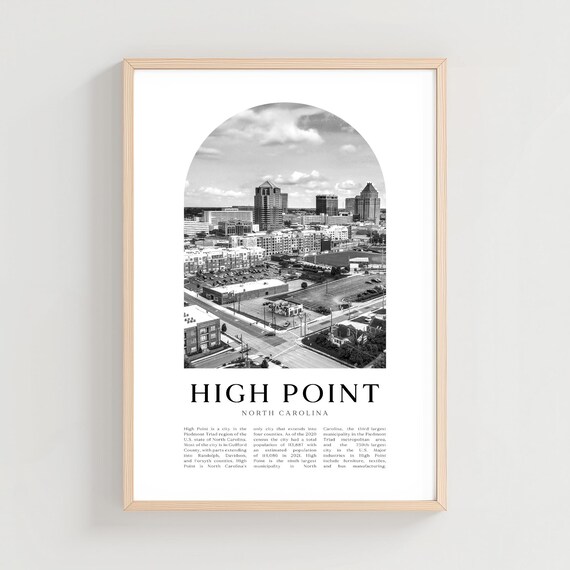 High Point North Carolina Downtown Aerial Black and White Poster