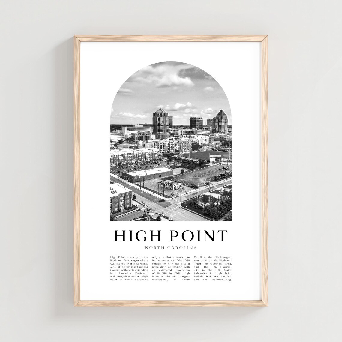 High Point North Carolina Downtown Aerial Black and White Poster