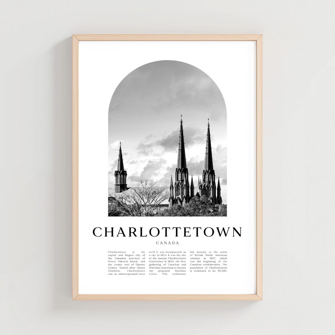 Charlottetown Canada Black and White Church Spires Photo Poster