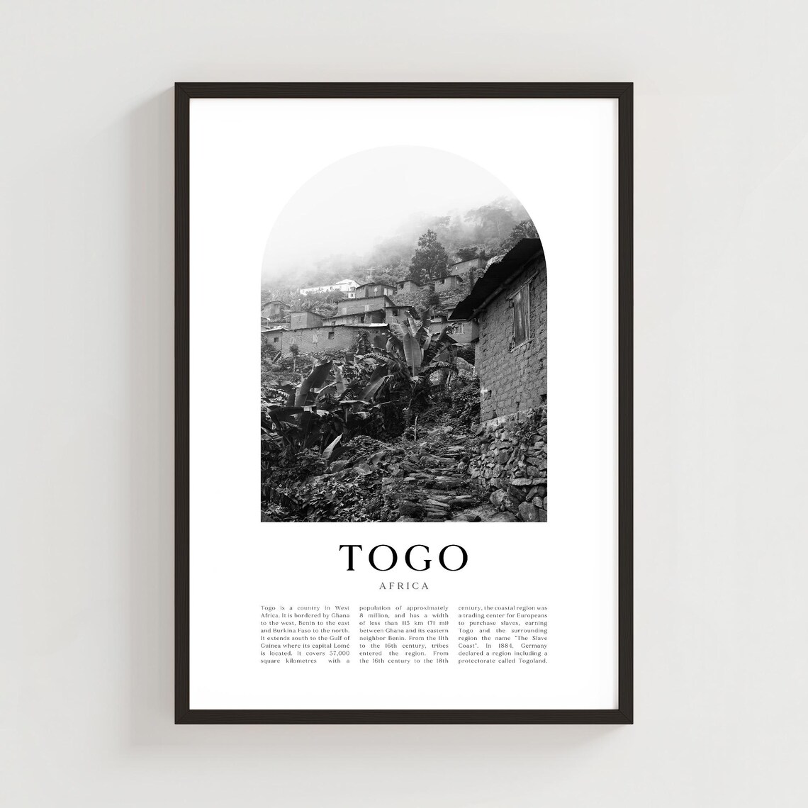 Togo Africa Black And White Hillside Village Street Photo Poster