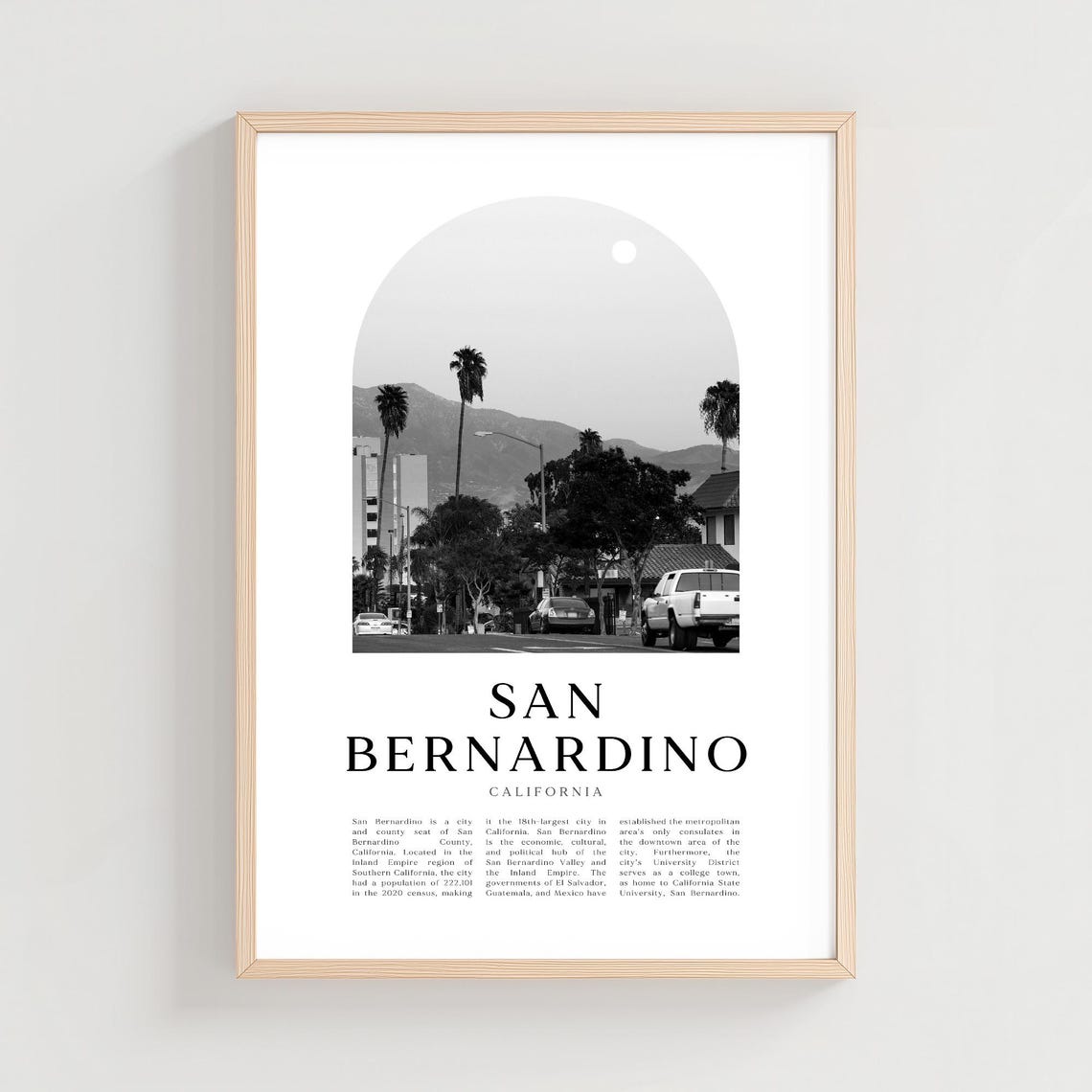San Bernardino California Palm Street Black and White Poster