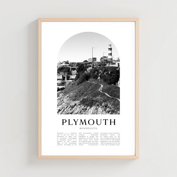 Plymouth Minnesota Lighthouse Rocky Shore Black White Photo Poster