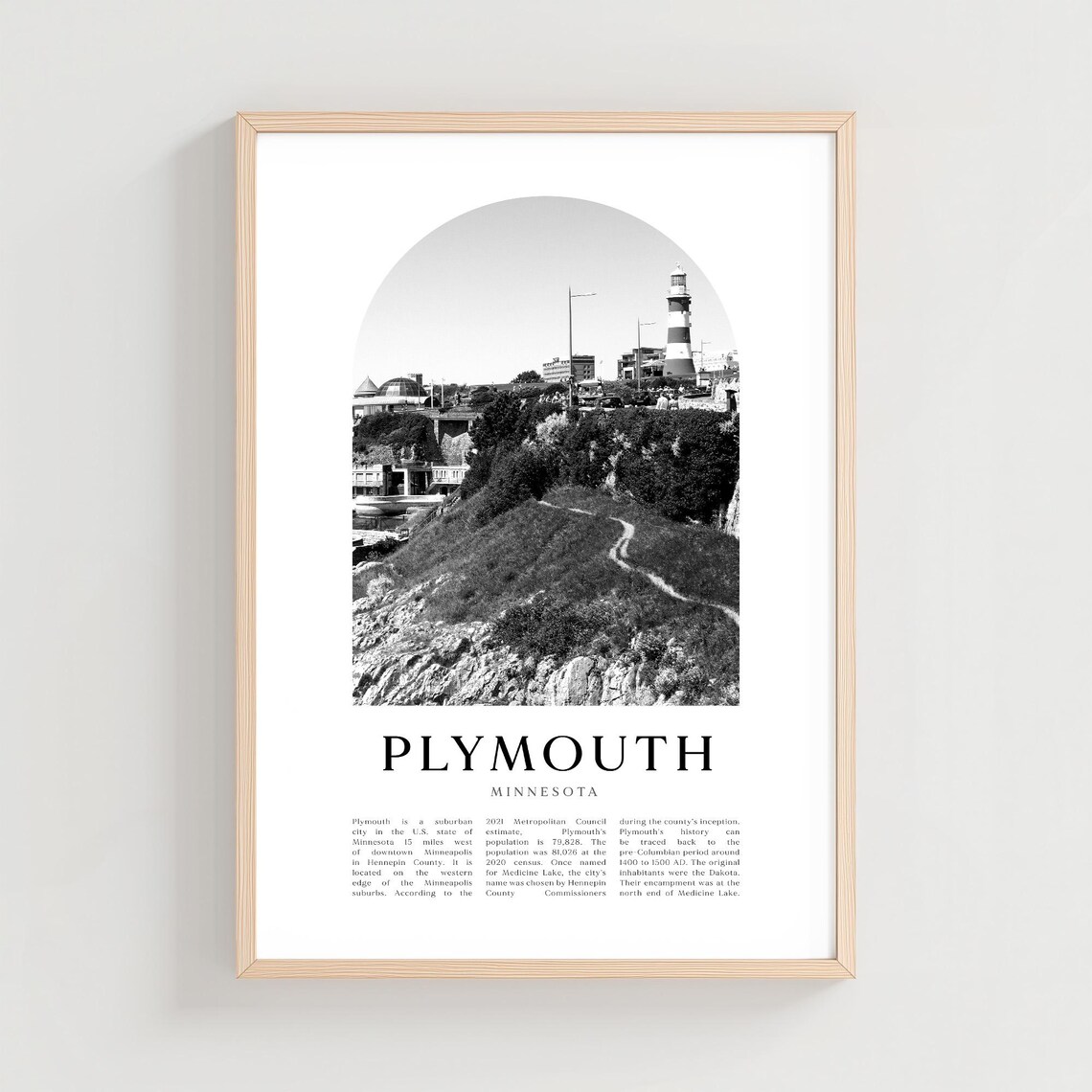 Plymouth Minnesota Lighthouse Rocky Shore Black White Photo Poster