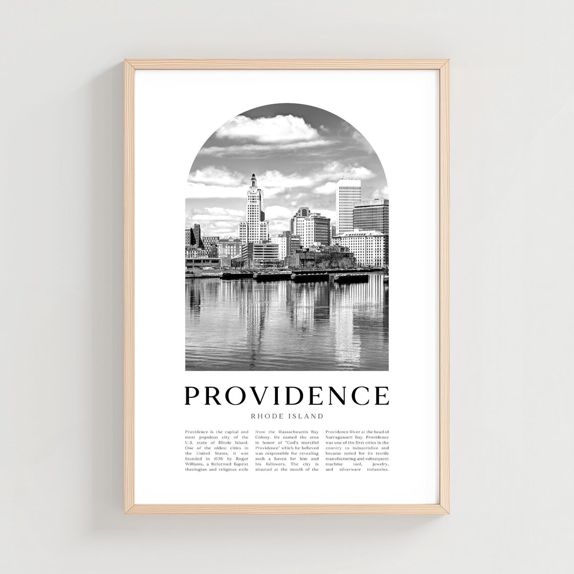 Providence Rhode Island Downtown Skyline Black White Photo Poster
