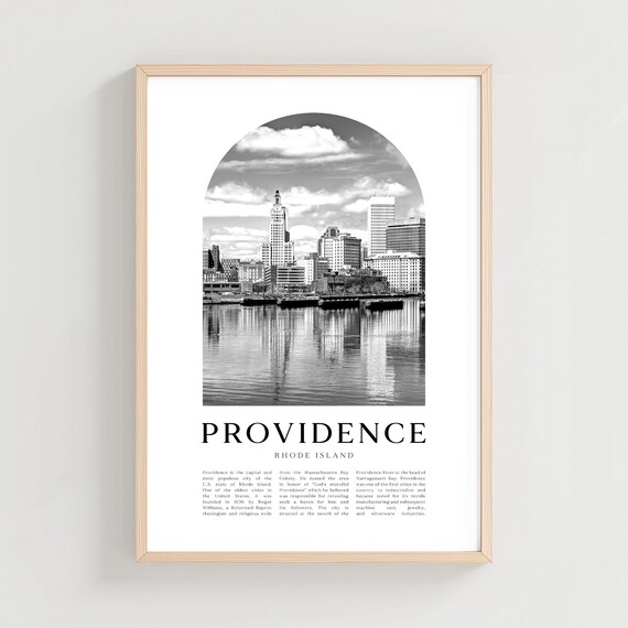Providence Rhode Island Downtown Skyline Black White Photo Poster