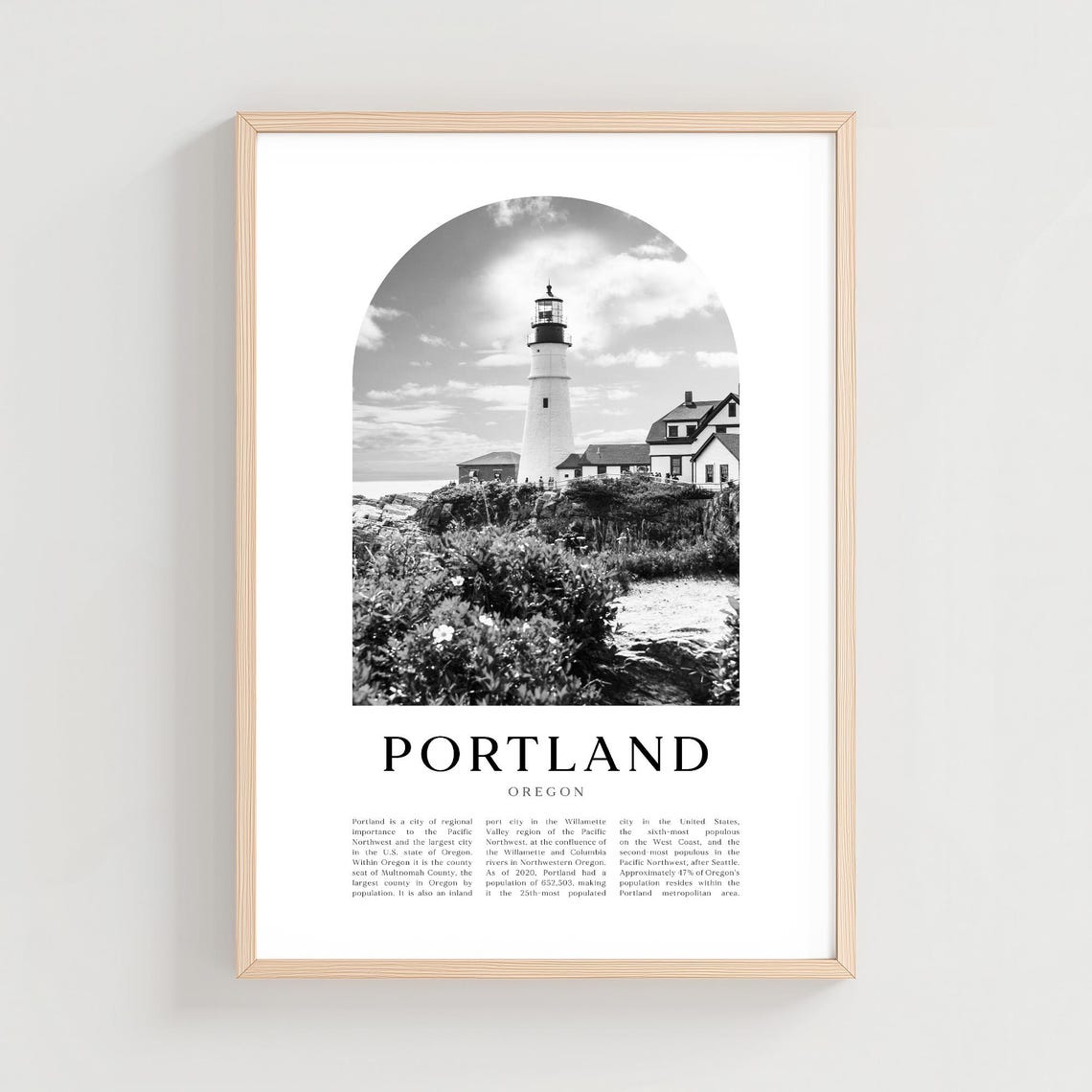 Portland Oregon Lighthouse Black and White Photo Arch Wall Poster