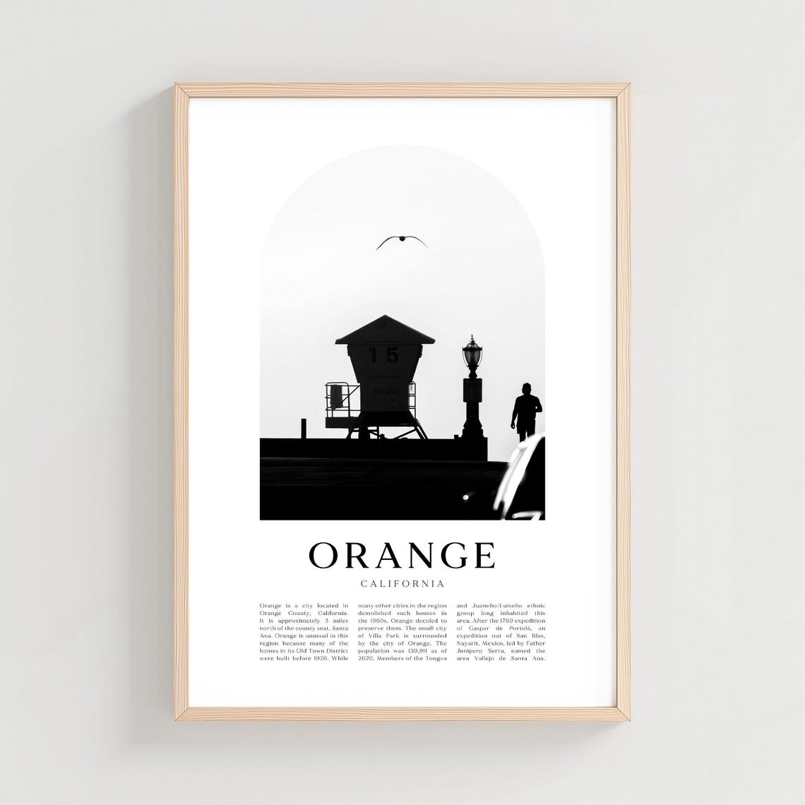 Orange California Lifeguard Tower Silhouette Beach Photo Poster