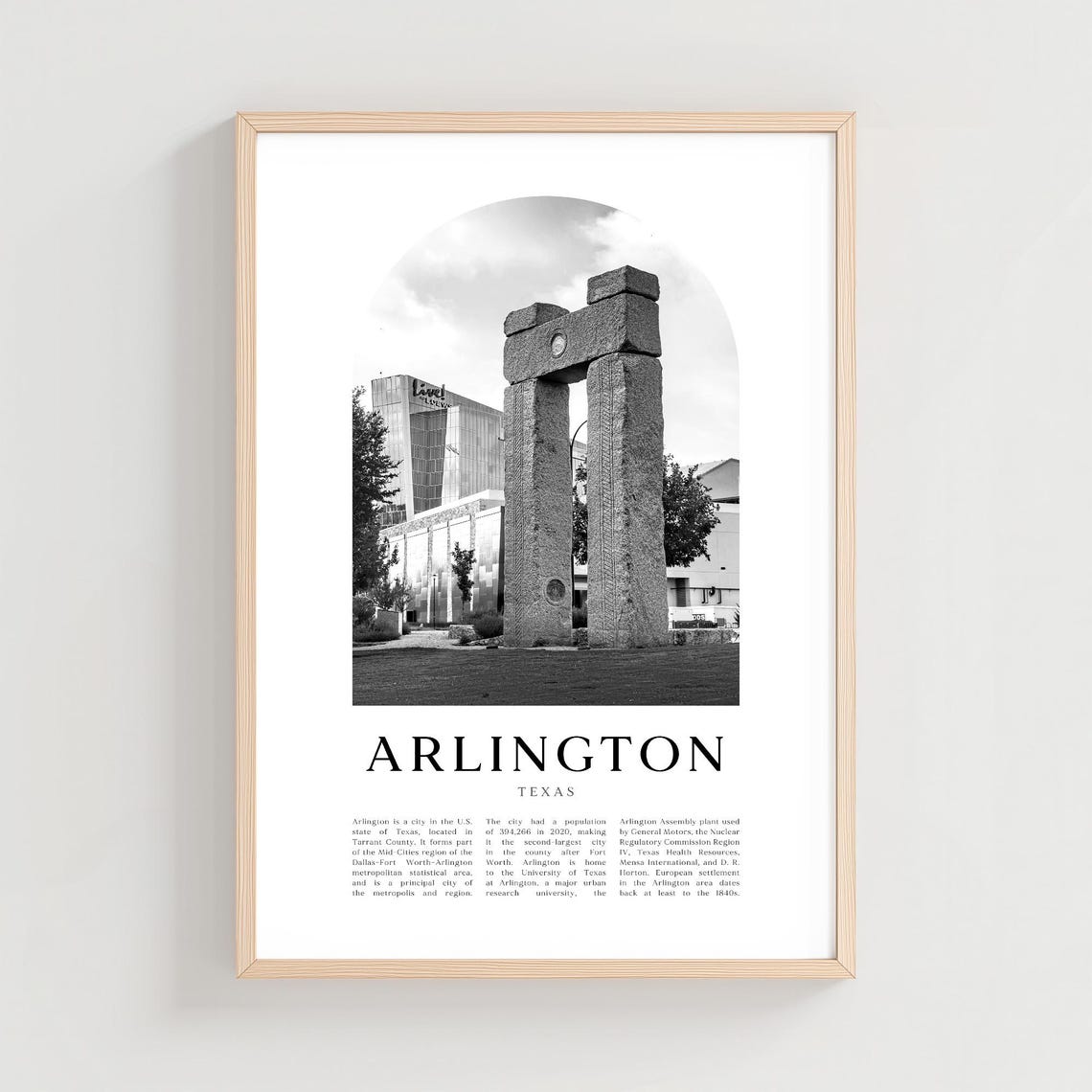 Arlington Texas Black and White Stone Monument Arch Photo Poster