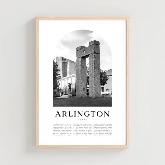 Arlington Texas Black and White Stone Monument Arch Photo Poster