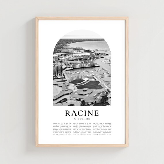 Racine Wisconsin Black and White Harbor Marina Aerial Photo Poster