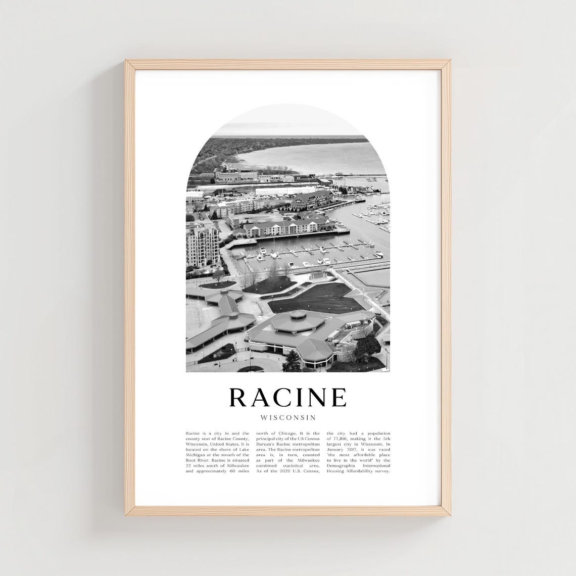 Racine Wisconsin Black and White Harbor Marina Aerial Photo Poster