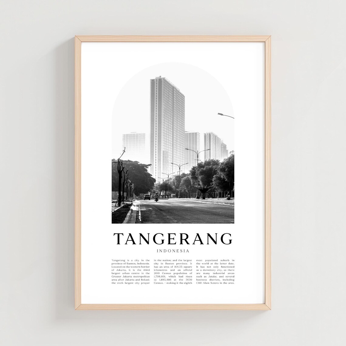 Tangerang Indonesia Black and White City Street Photo Travel Poster