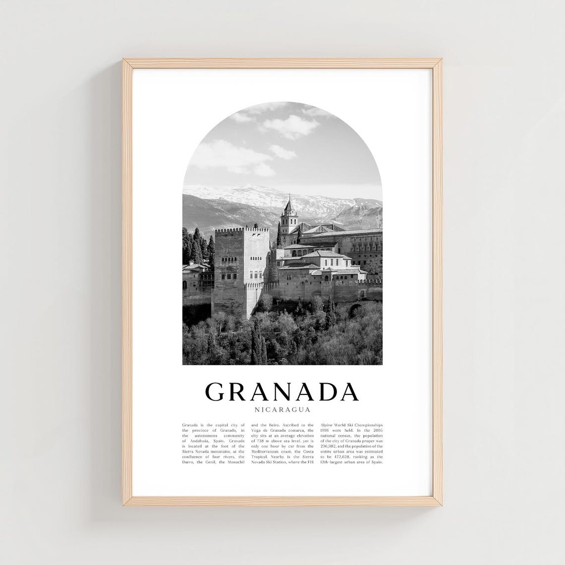 Granada Nicaragua Black and White Arched City Photo Travel Print
