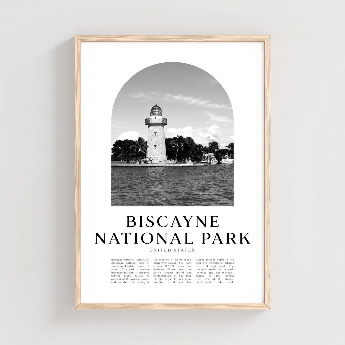 Biscayne National Park Lighthouse Black And White Travel Poster