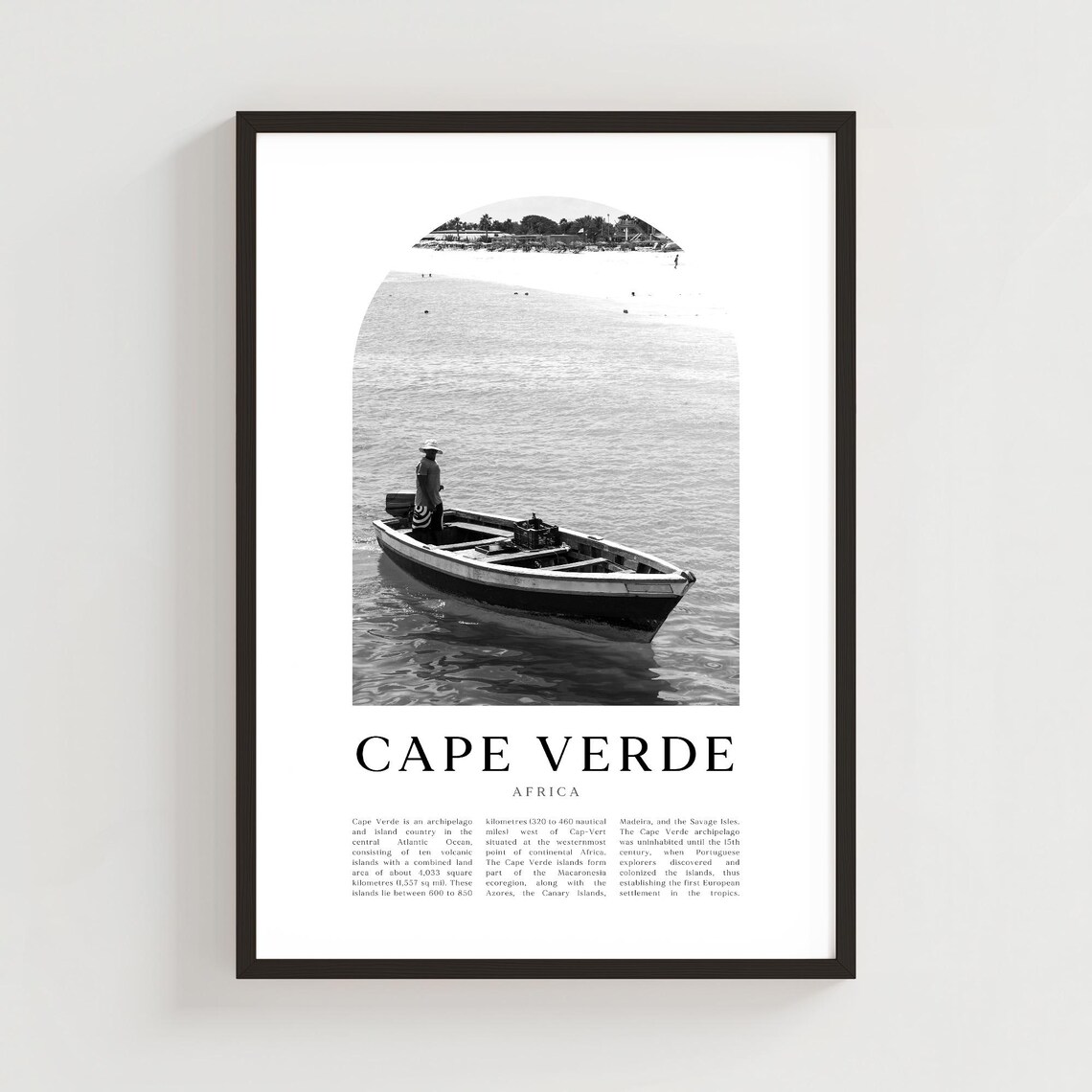 Cape Verde Africa Black and White Fisherman Boat Photography Poster