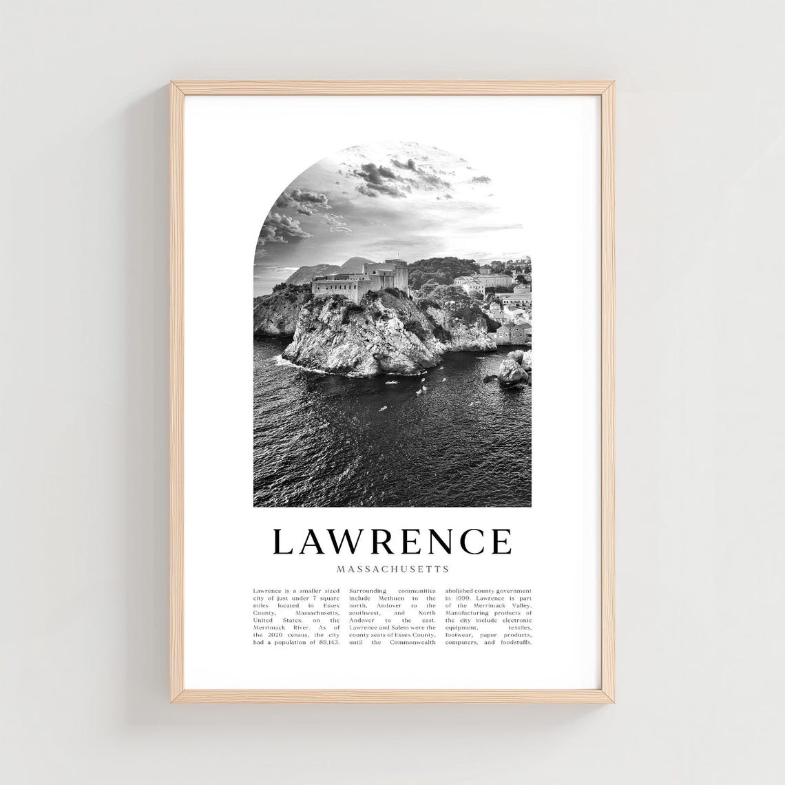 Lawrence Massachusetts Black and White Coastal Cliff Photo Poster
