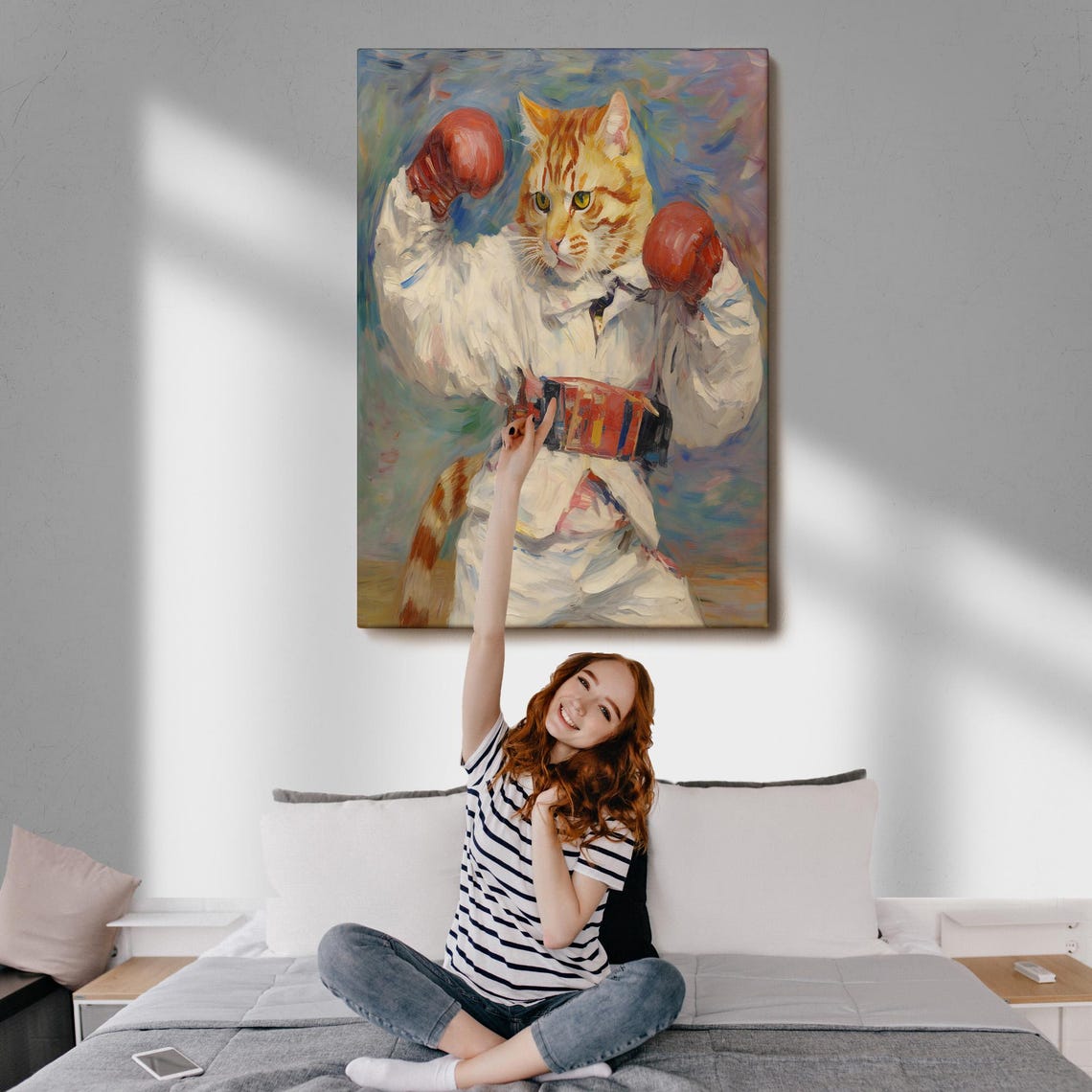 Orange Tabby Cat Boxer Gloves Champion Belt Funny Animal Poster - Image 3