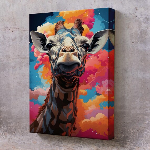 Colorful Giraffe Face Pop Art Sunset Clouds Fun Animal Poster