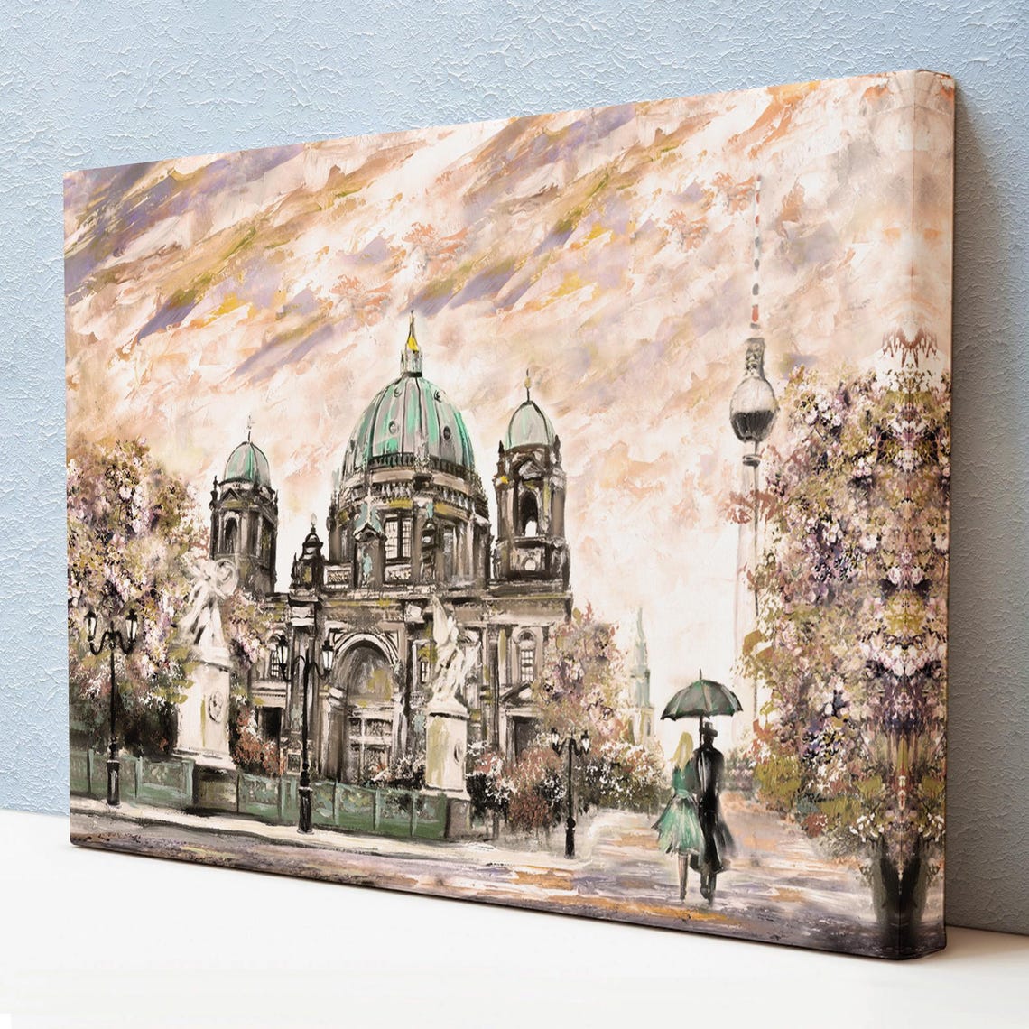 Berlin Cathedral Dome TV Tower Rainy Stroll Couple Germany Poster