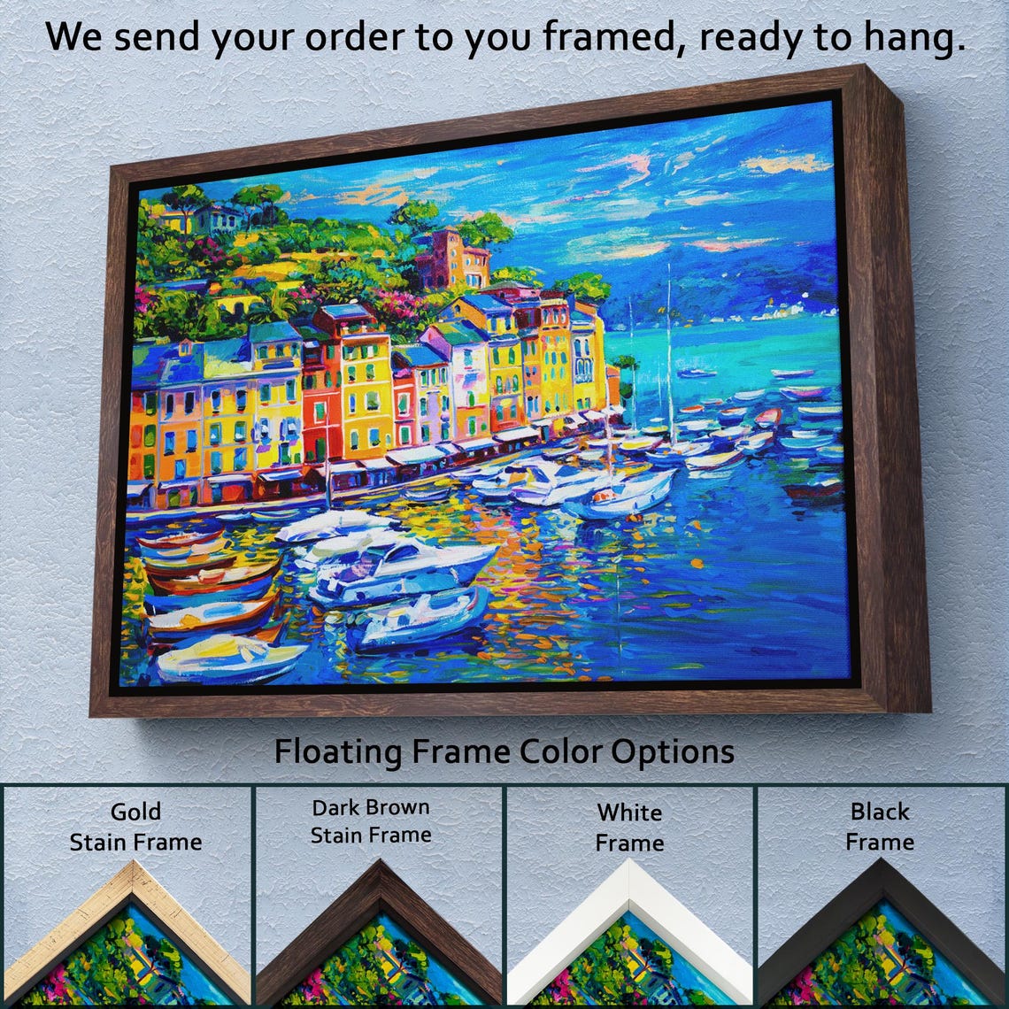 Colorful Mediterranean Harbor Town Boats Impressionist Seaside Poster - Image 3