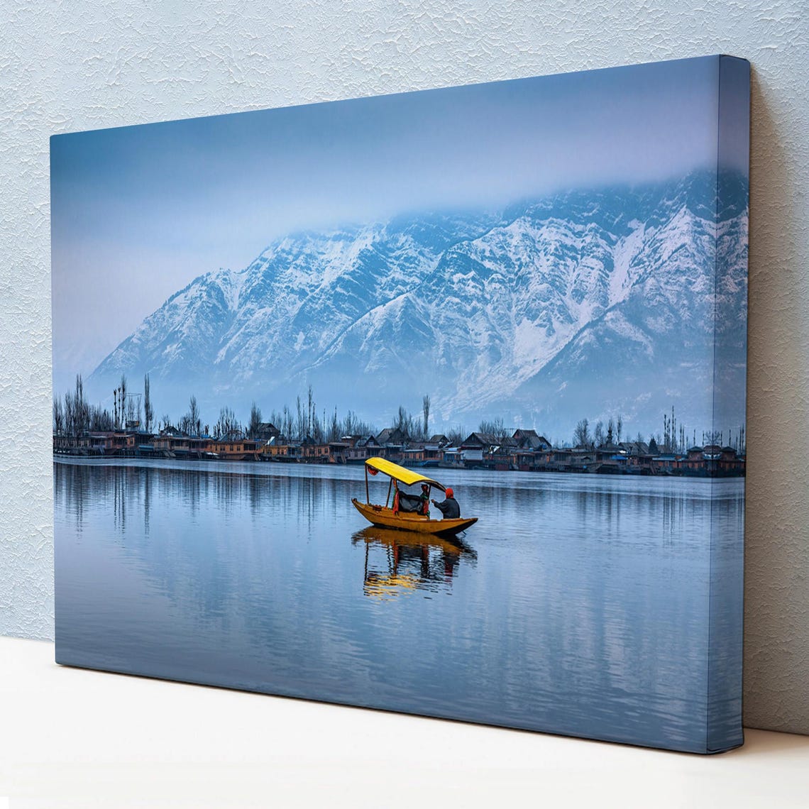 Srinagar India Dal Lake Shikara Boat Snowy Himalaya View Poster