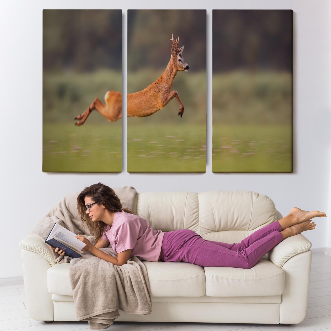 Leaping Roe Deer Buck Meadow Jump Wildlife Photography Action Poster - Image 3