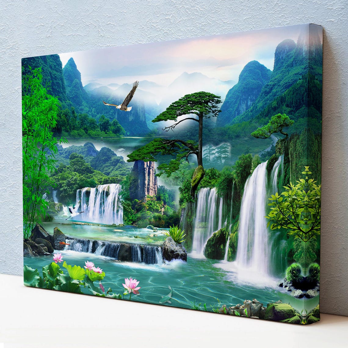 Waterfall View Art Print, Nature Decor