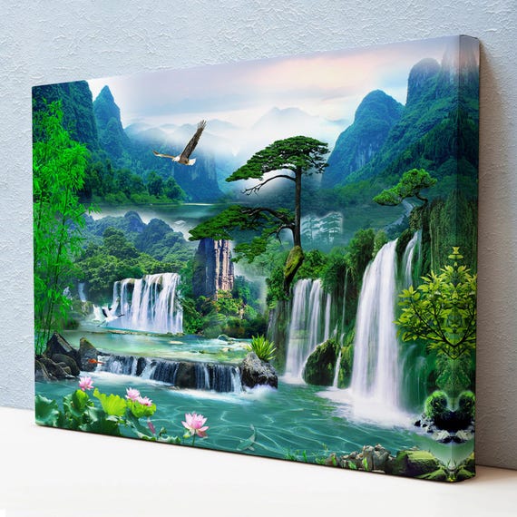 Waterfall View Art Print, Nature Decor