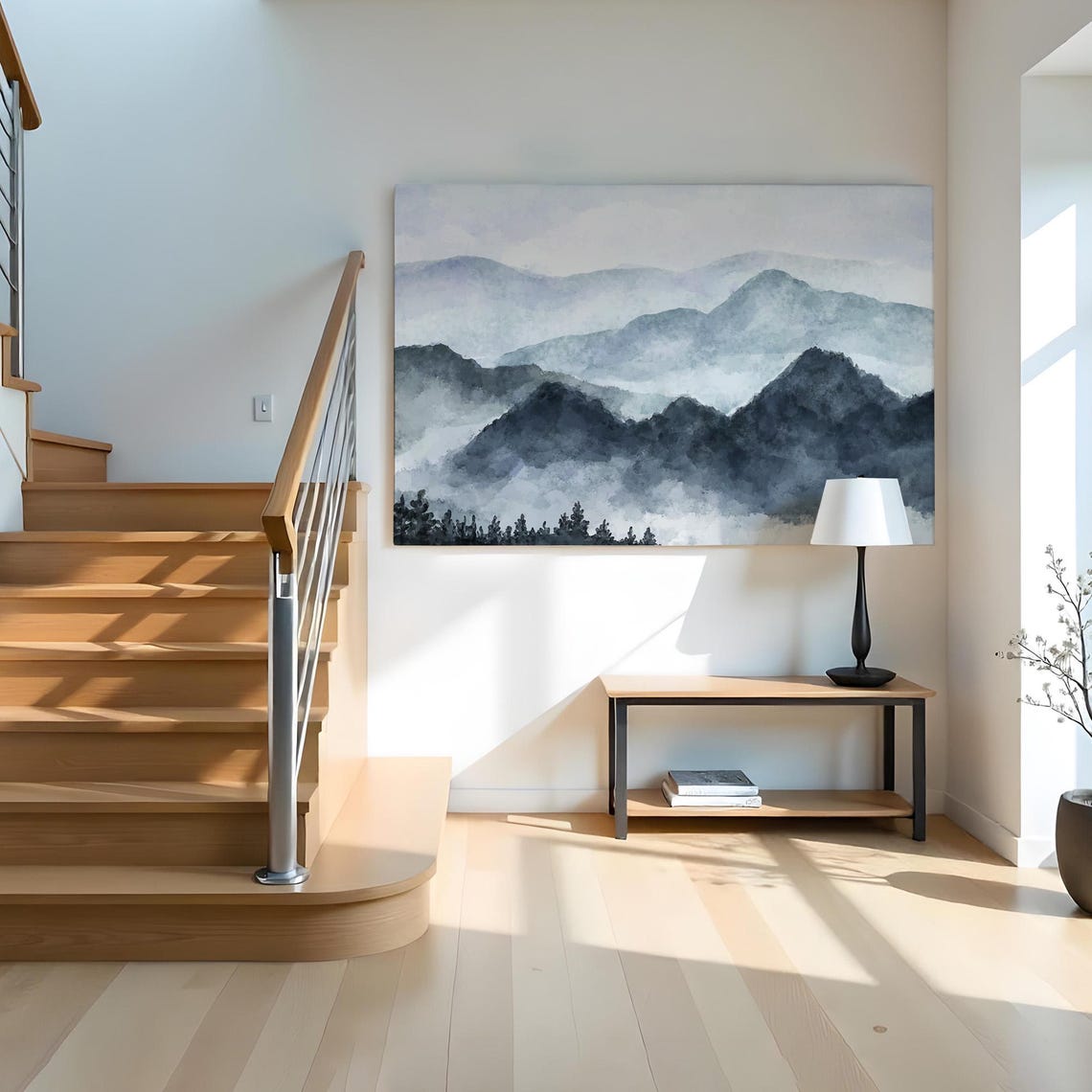Mountain Landscape Watercolor Look Decorative Wall Art Housewarming Gifts Abstract Wall Art Abstract Print - Image 2