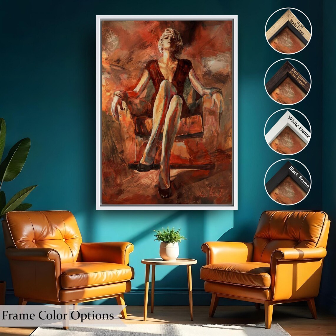 Seated Woman In Red Dress On Sofa Warm Impressionist Oil Painting Poster - Image 2