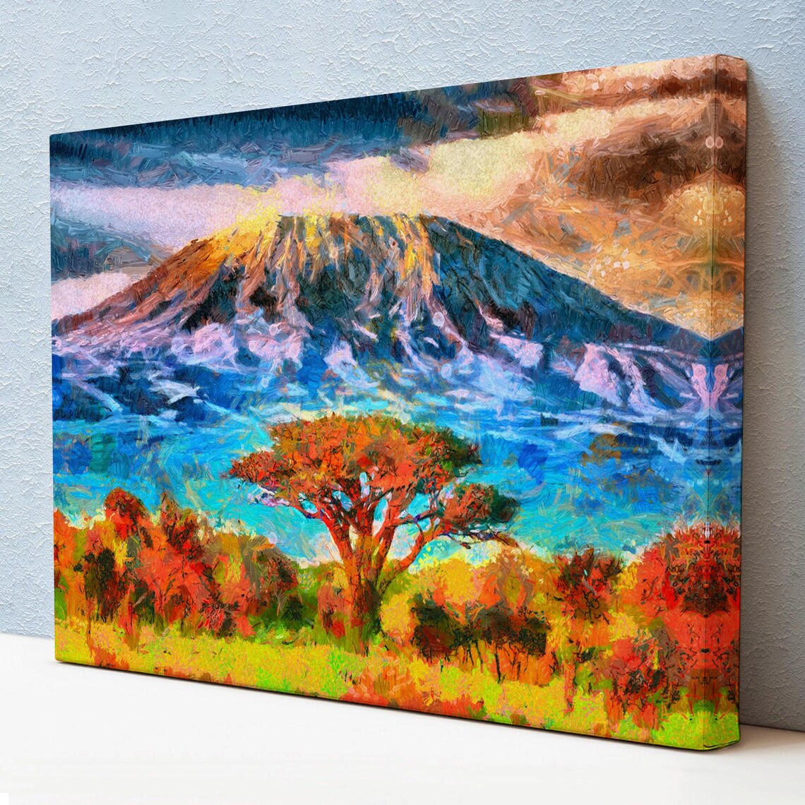 Mount Kilimanjaro Tanzania Acacia Tree Savanna Painting Travel Poster