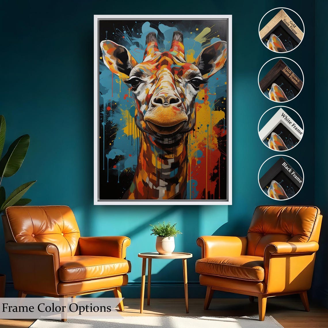Colorful Graffiti Giraffe Face Paint Splash Dark Background Art Poster - Image 2
